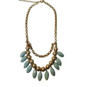 Lia Sophia Necklace Matte Gold Tone with Blue Accent Beads New with Tags